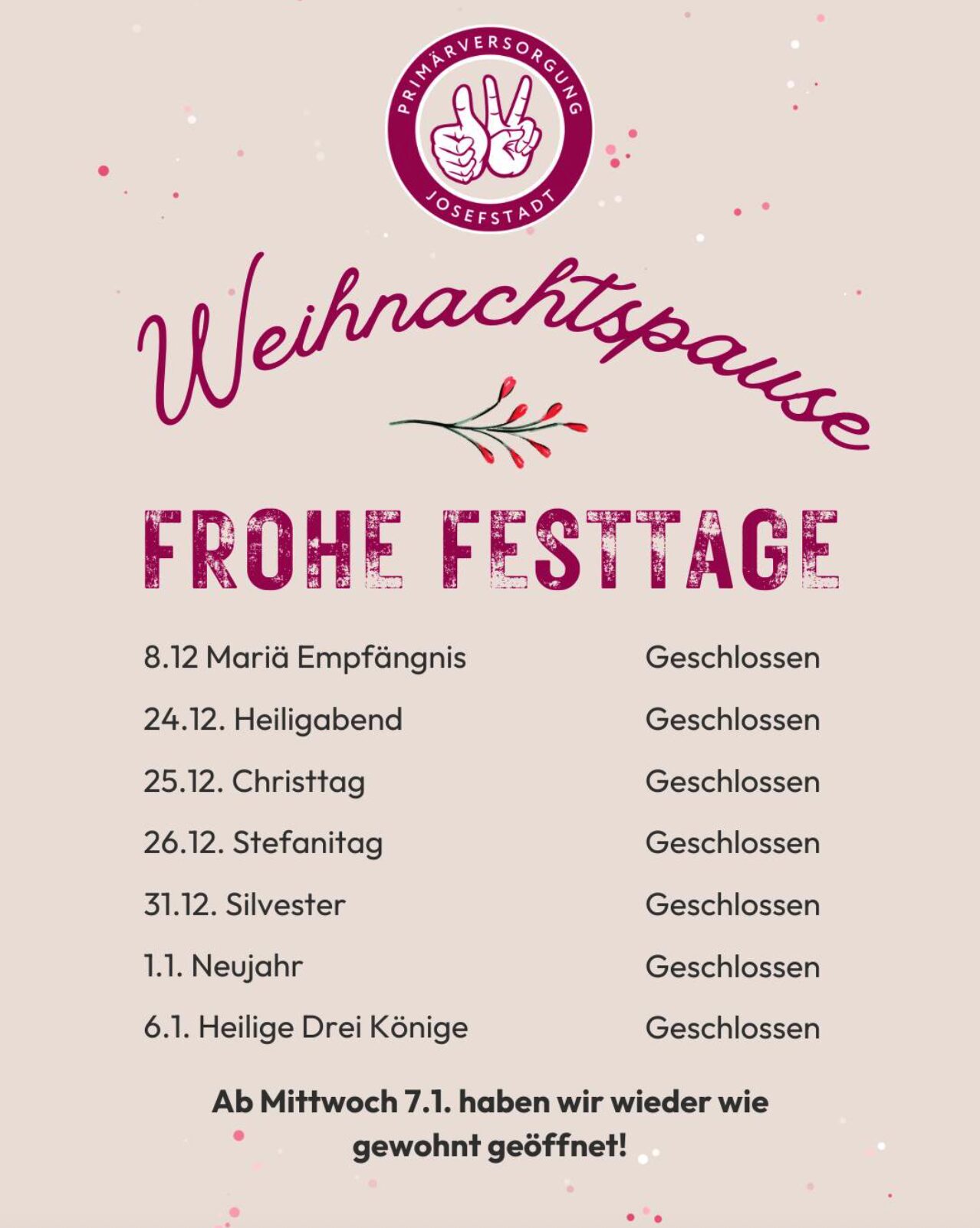 Mehr über den Artikel erfahren Besondere Öffnungszeiten rund um Weihnachten und den Jahreswechsel